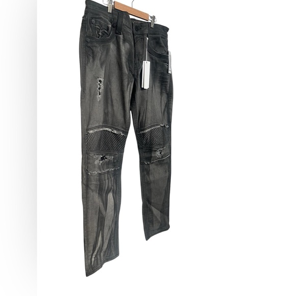 Rock Revival Armory Biker Faded Gray Distressed
Embellished Jeans - Picture 4 of 17
